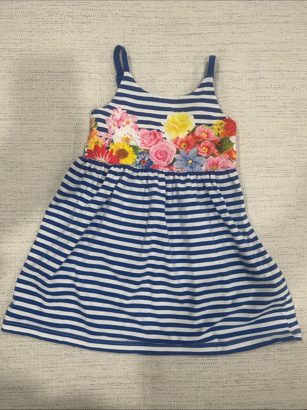 Mayoral Blue & White Striped Floral-Trim Sundress